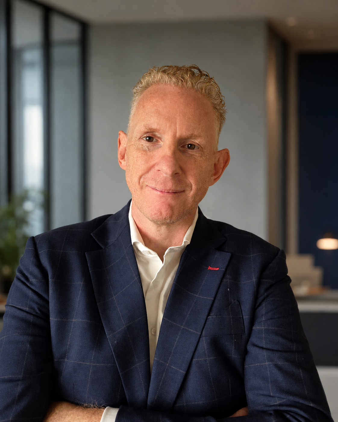 David Scowen wearing a navy blazer